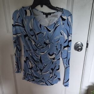 INC International Concepts Light Blue Abstract Blouse